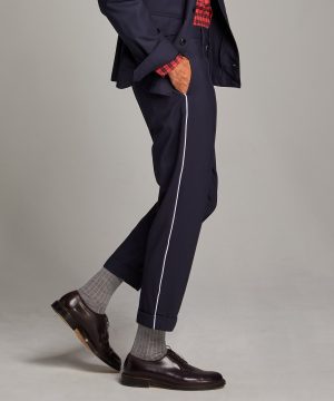Navy Pintuck Trouser with White Pinstripe Navy Pintuck Trouser with White Pinstripe