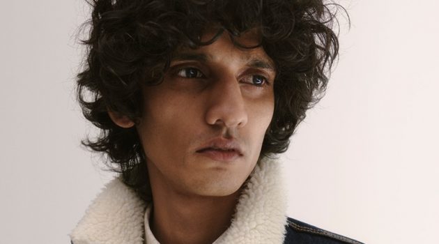 Mustafa Dons Reserved Eco-Aware Denim Sporting a denim trucker jacket, Mustafa Dawood models for Reserved.