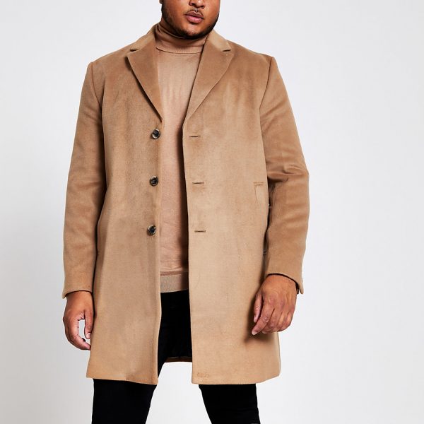 River Island Mens Big and Tall brown single breasted overcoat | The ...