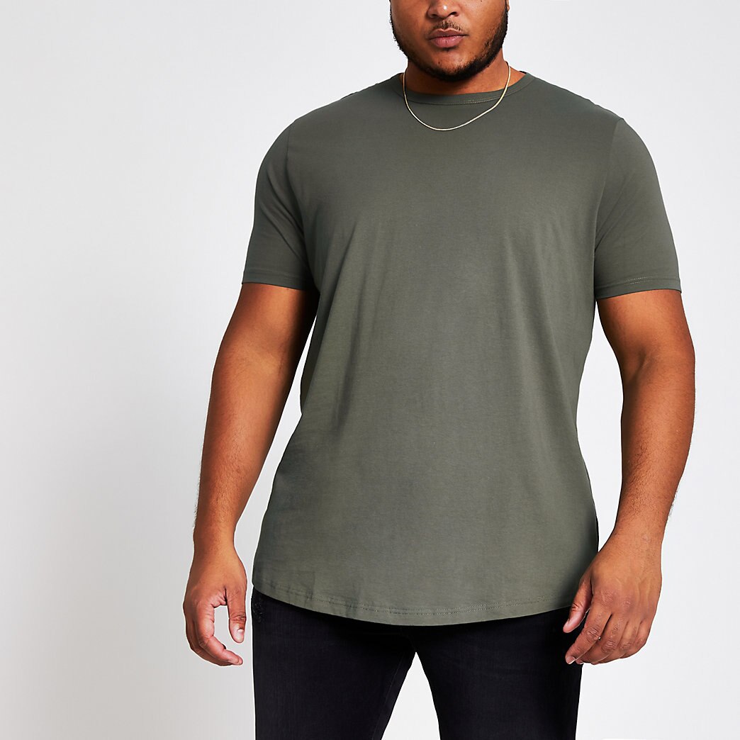 River Island Mens Big and Tall dark green curve hem Tshirt The
