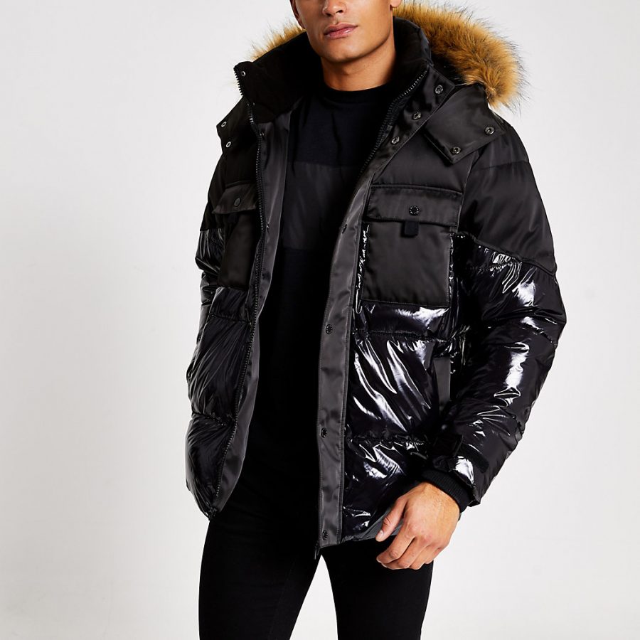 black high shine padded coat river island