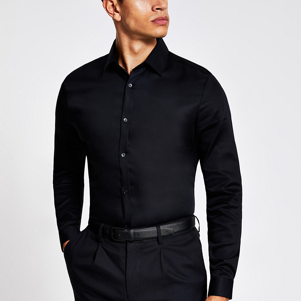 black long sleeve slim fit shirt