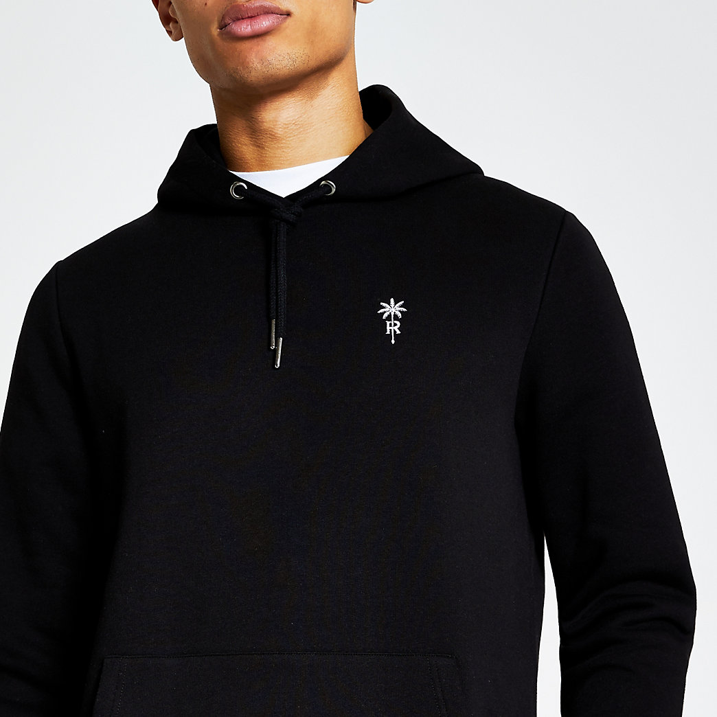 black slim fit hoodie men's