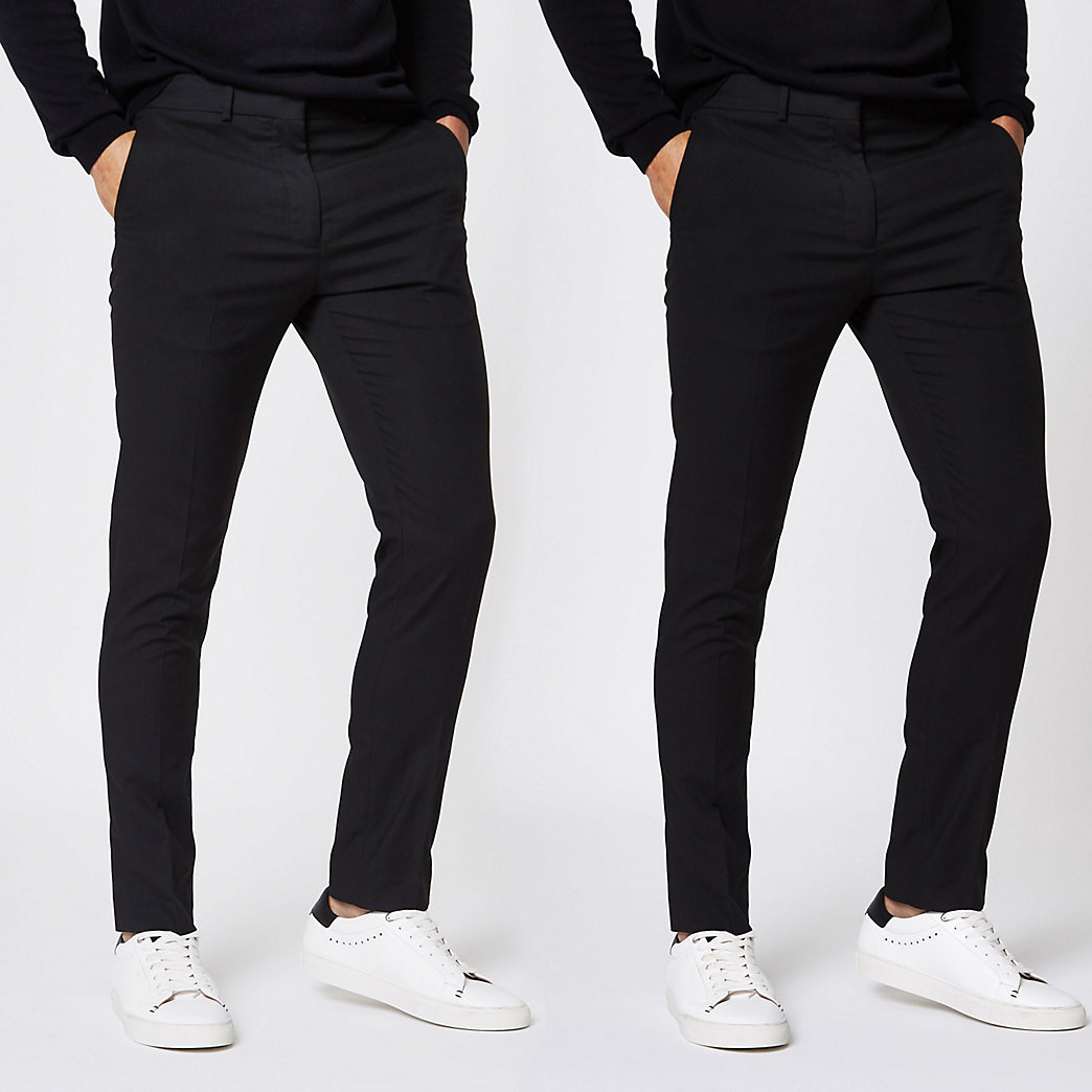 River Island Mens Black stretch skinny smart trousers 2 pack | The ...