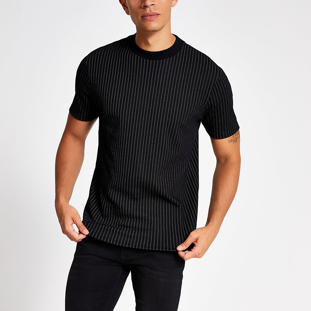 River Island Mens Black stripe short sleeve slim fit T-shirt | The ...