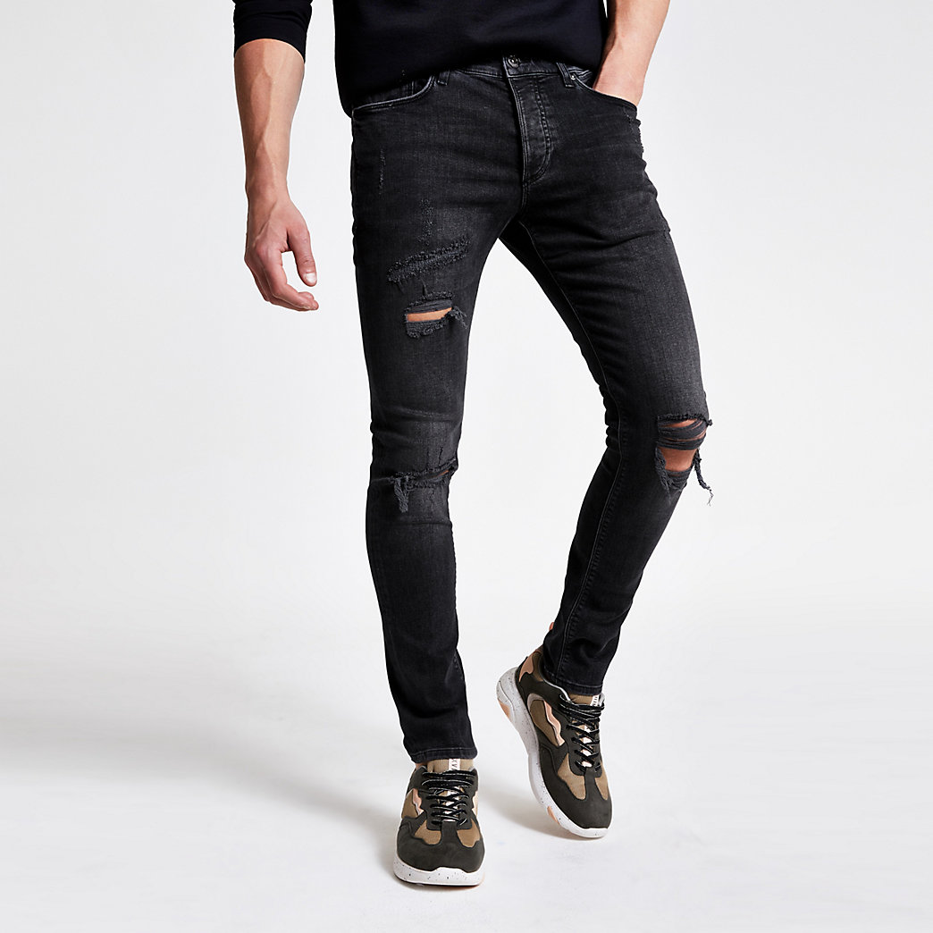 mens skinny jeans ripped black