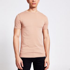 River Island Mens Brown short sleeve muscle fit T-shirt River Island Mens Brown short sleeve muscle fit T-shirt
