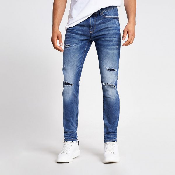 dark blue distressed jeans