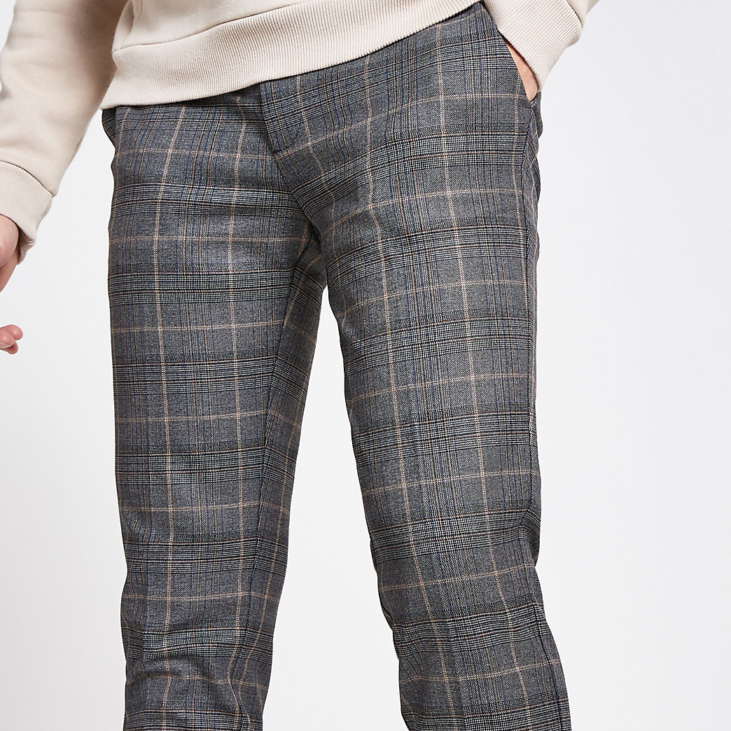 mens grey check joggers