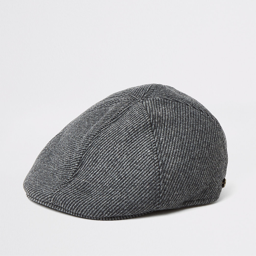 River Island Mens Dark grey herringbone flat cap | The Fashionisto