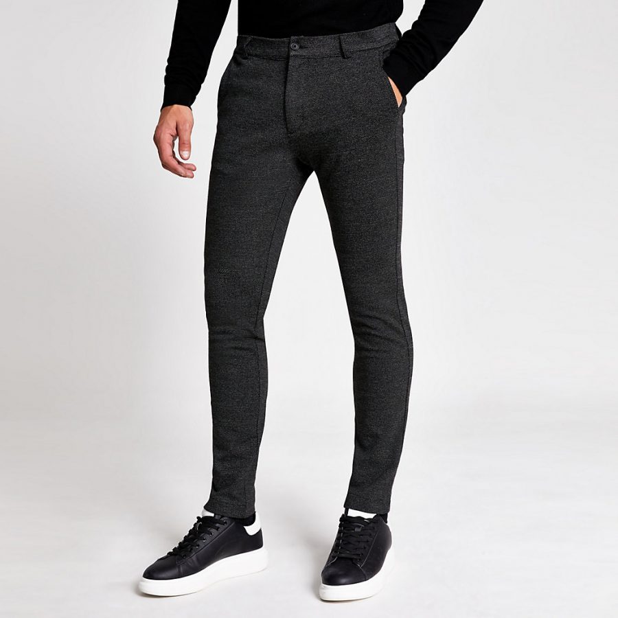 River Island Mens Dark grey textured skinny trousers The Fashionisto