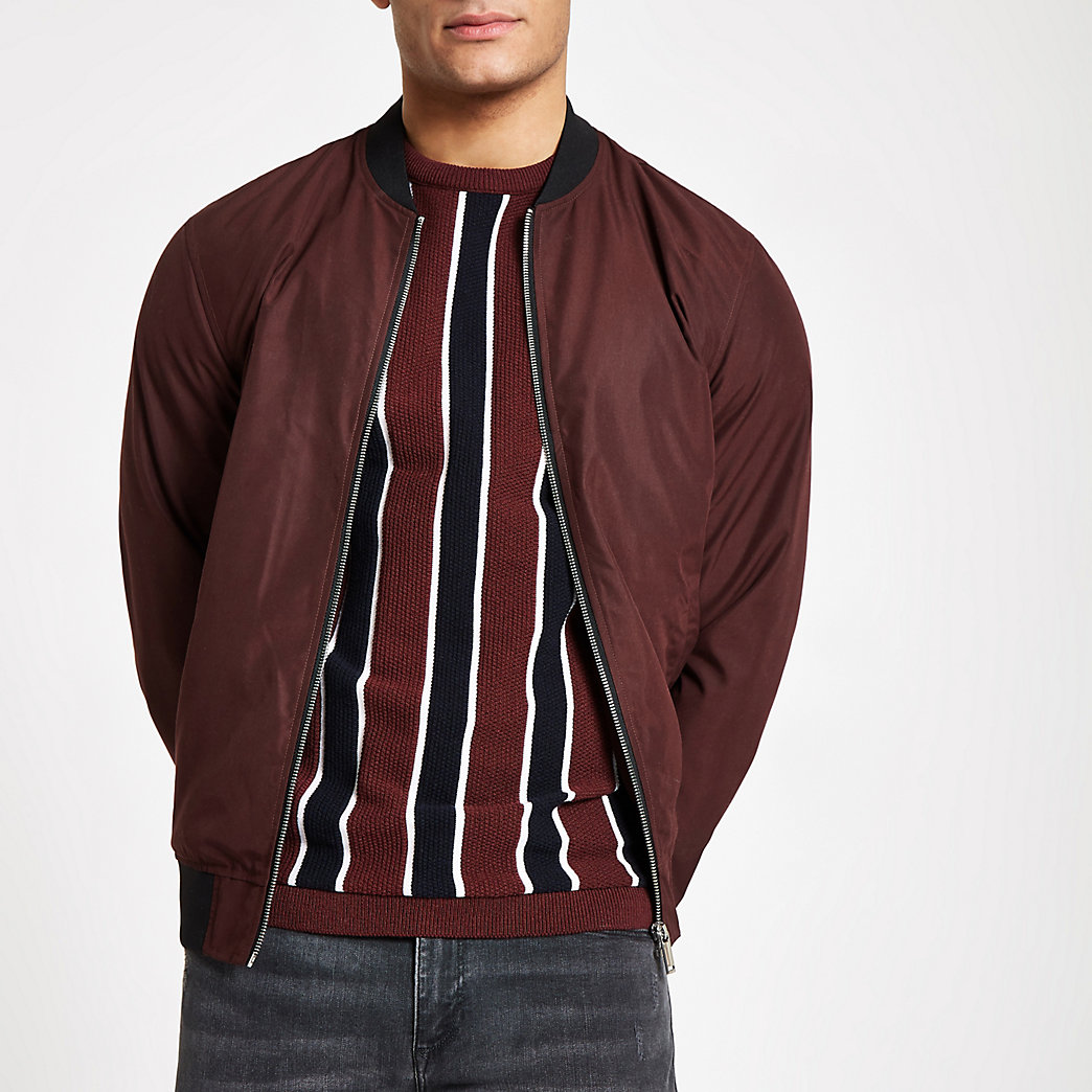 River Island Mens Dark red bomber jacket The Fashionisto