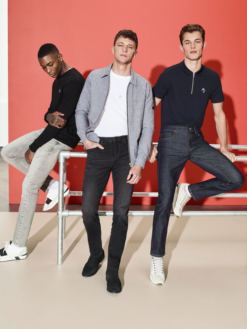 Models Karl Rawlings, Jack Buchanan, and Kit Butler front River Island's spring-summer 2020 denim campaign.