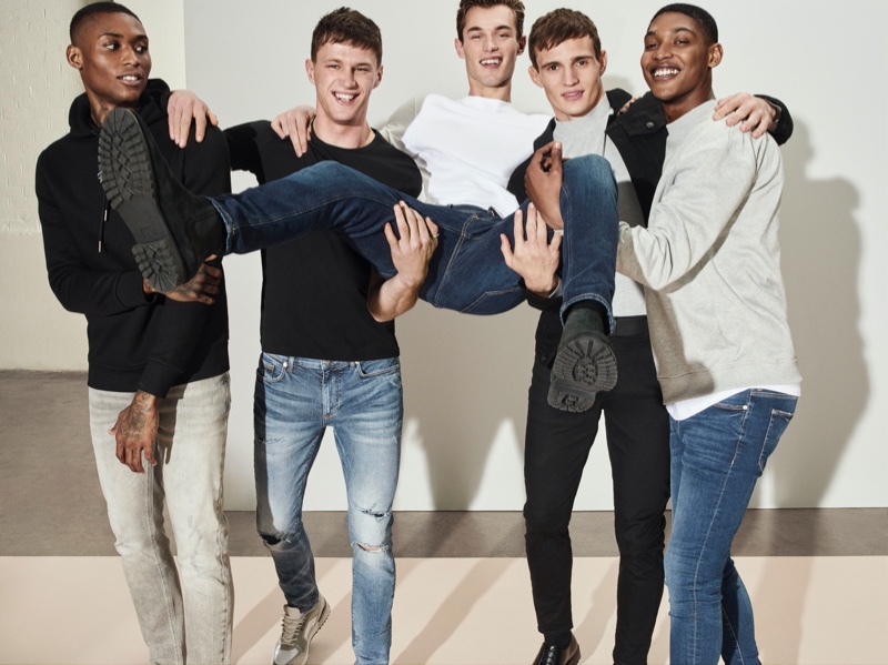 The life of the party, Karl Rawlings, Jack Buchanan, Kit Butler, Julian Schneyder, and Timothy Lewis come together for River Island's spring-summer 2020 denim campaign.