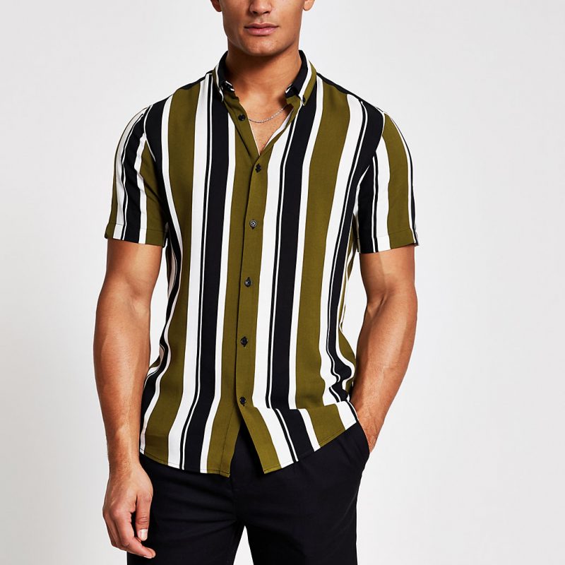 River Island Mens Green stripe short sleeve slim fit shirt | The ...