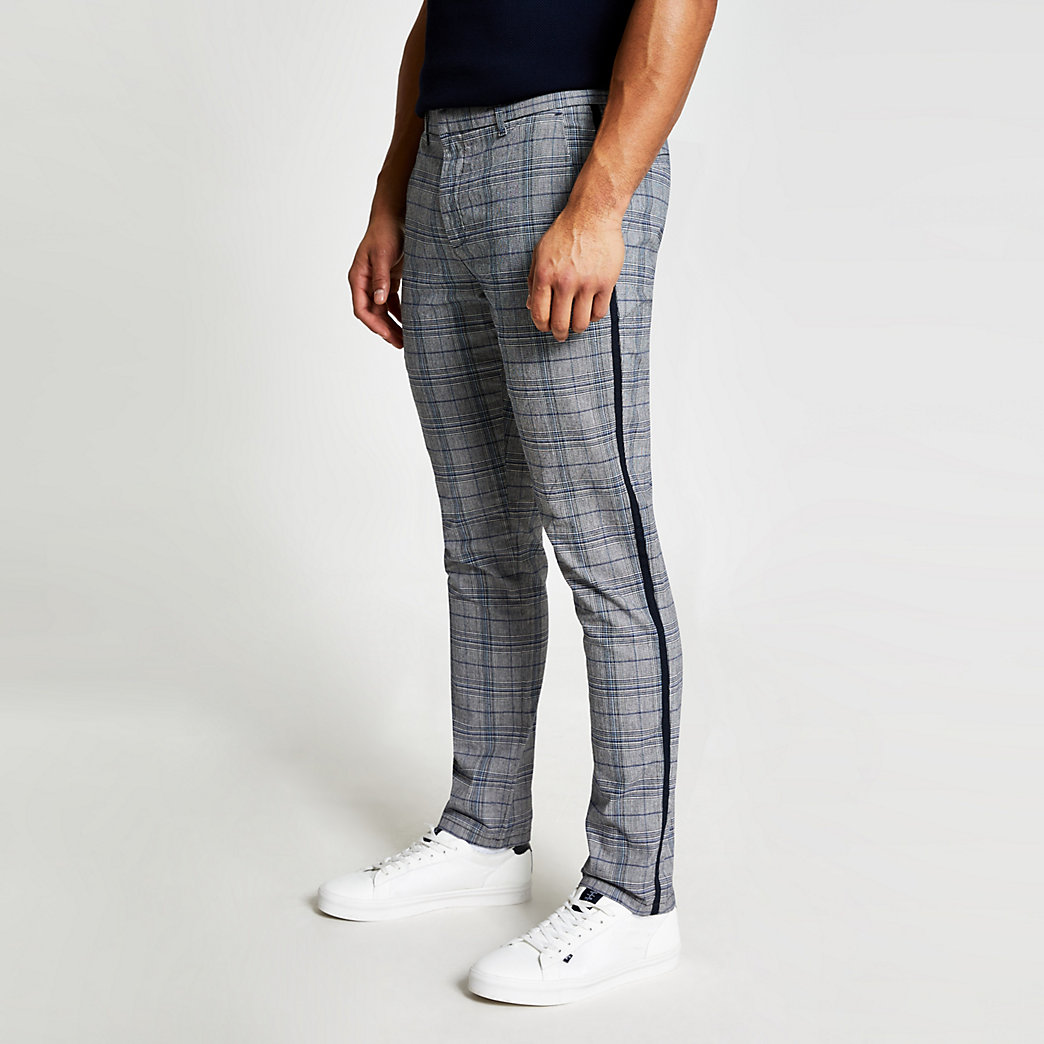 mens grey check joggers
