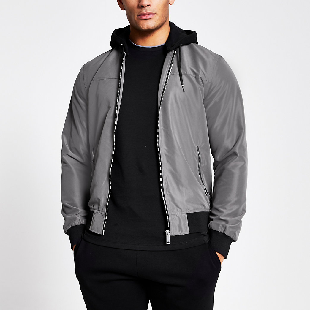 mens grey hooded jacket