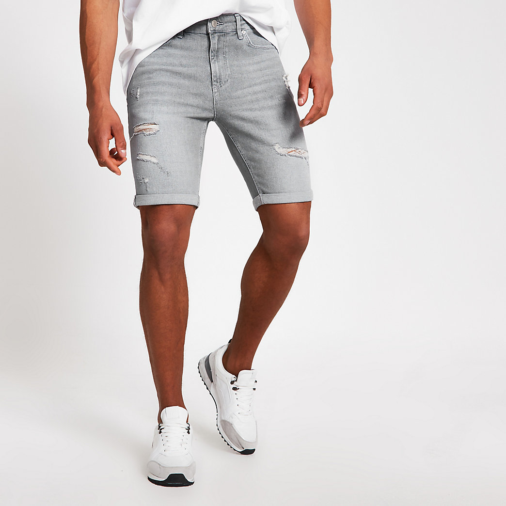 mens slim denim shorts