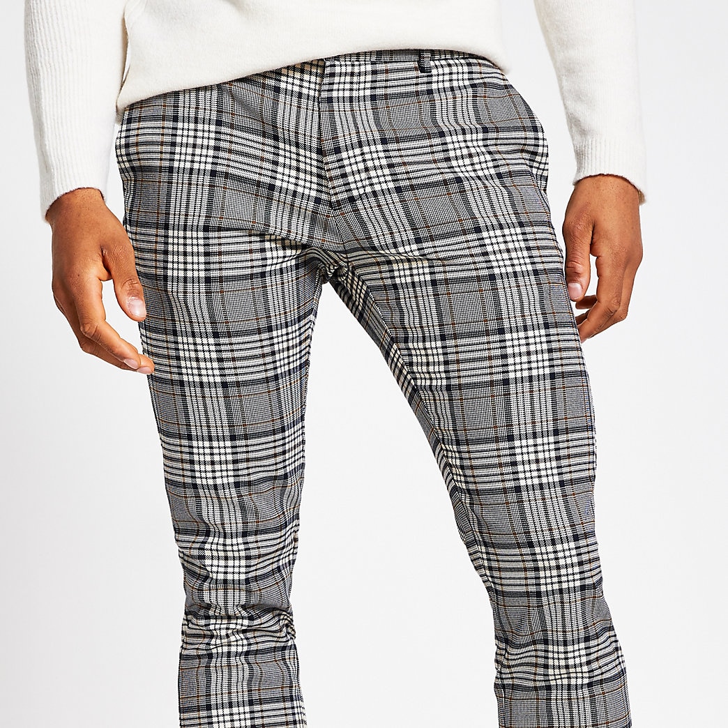 super skinny check trousers mens