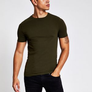 River Island Mens Khaki muscle fit short sleeve T-shirt River Island Mens Khaki muscle fit short sleeve T-shirt