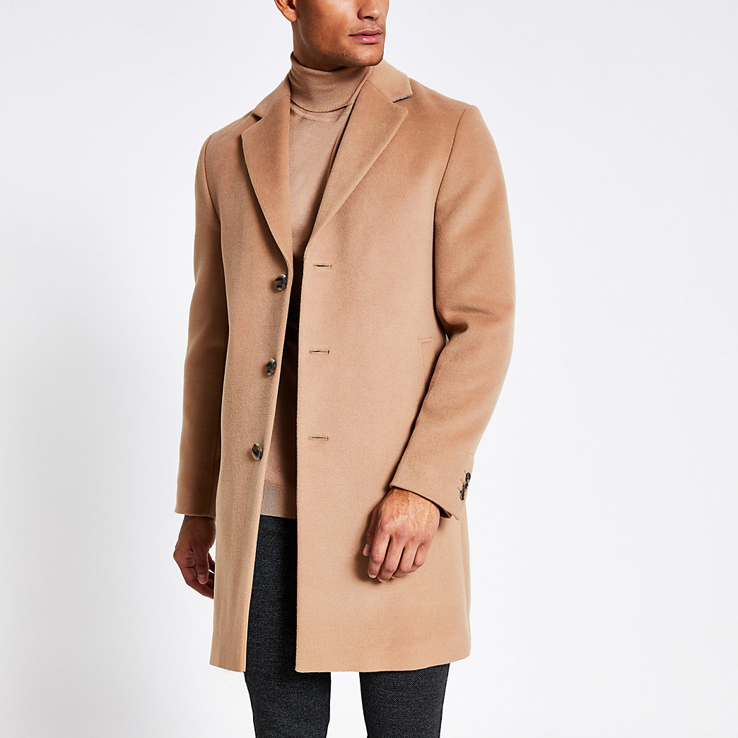 River Island Mens Light brown single breasted overcoat | The Fashionisto