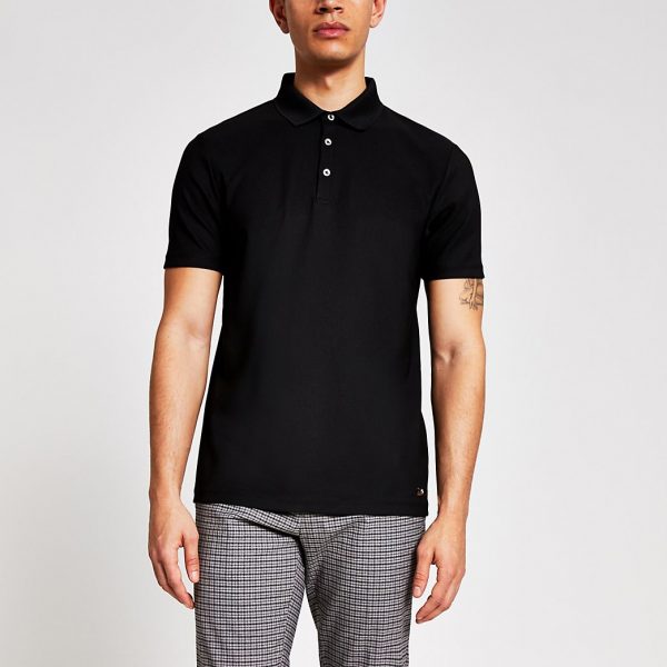 black slim fit polo tees