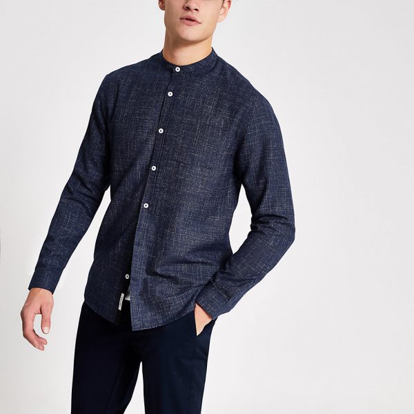 navy grandad collar shirt