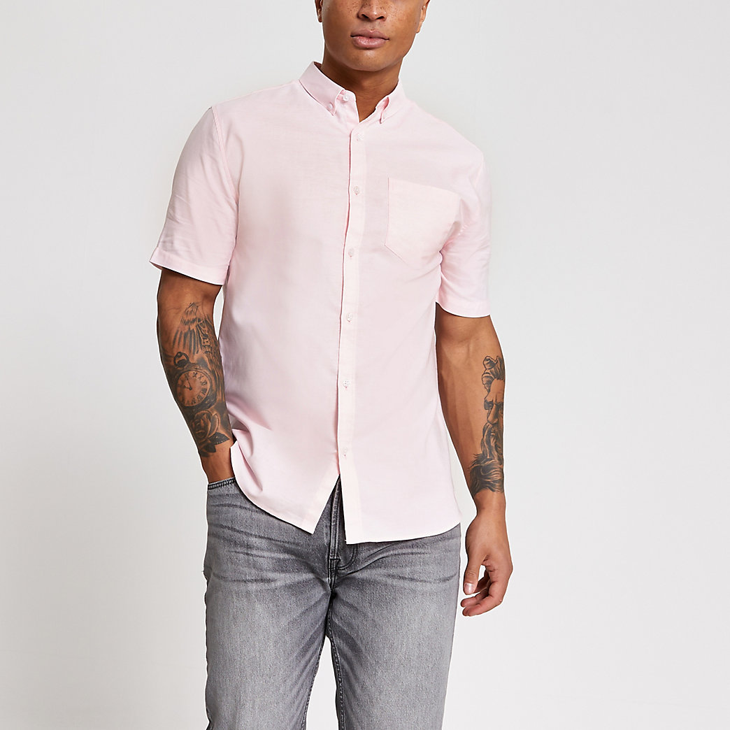 Mens Regular Fit Button Down Dress Shirt Short Sleeve Oxford Shirt