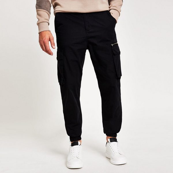 slim fit black cargo trousers