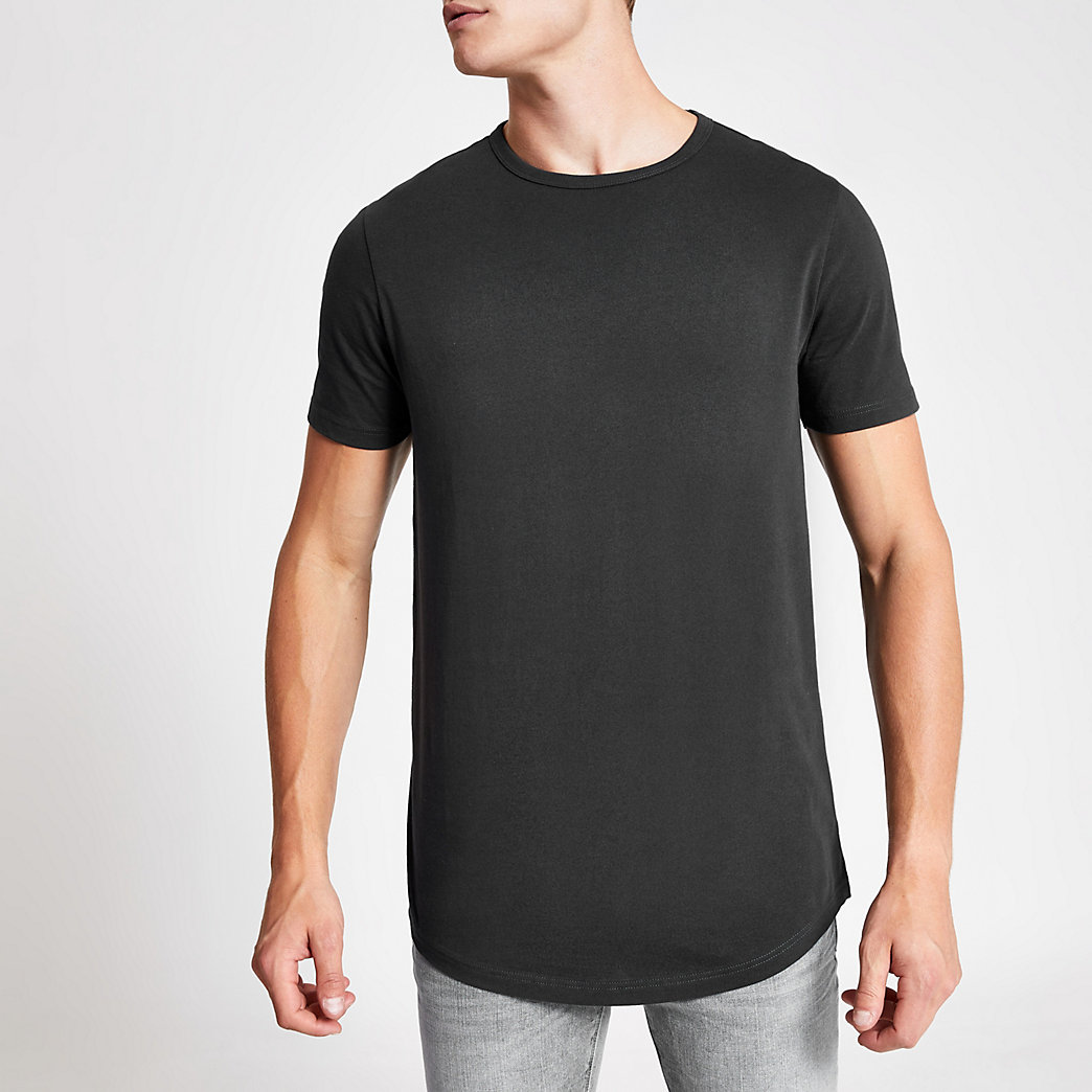 River Island Mens Washed black curved hem longline T-shirt | The ...