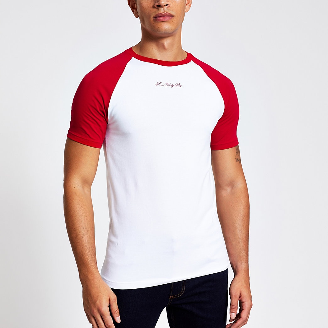 River Island Mens White R96 raglan muscle fit Tshirt The Fashionisto