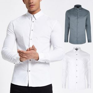 River Island Mens White and blue muscle fit shirts 2 pack River Island Mens White and blue muscle fit shirts 2 pack