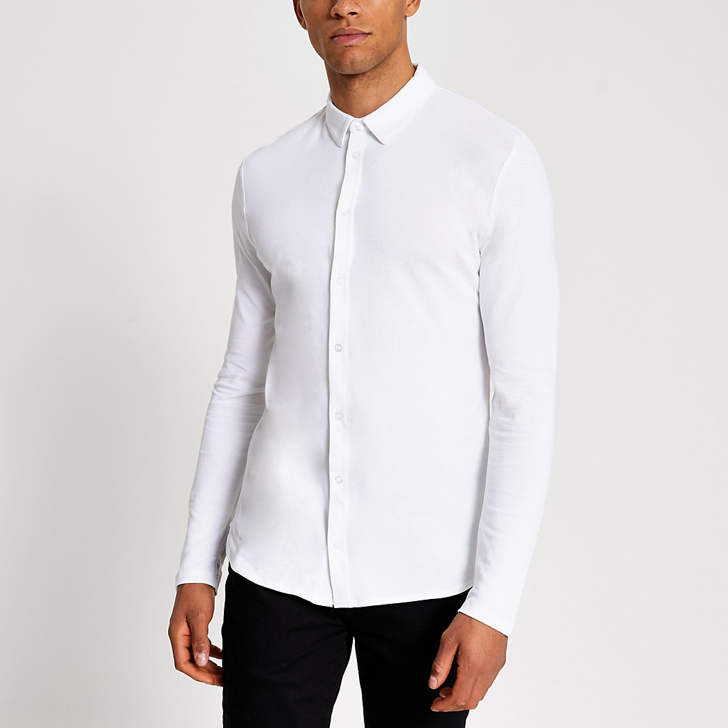 muscle fit white polo