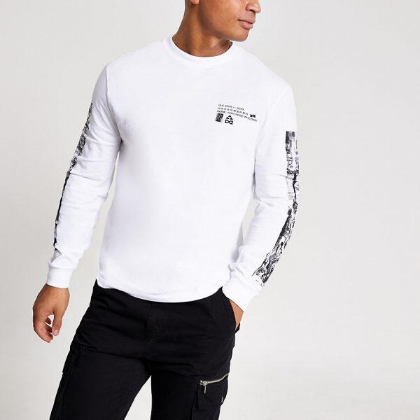 slim fit white long sleeve shirt