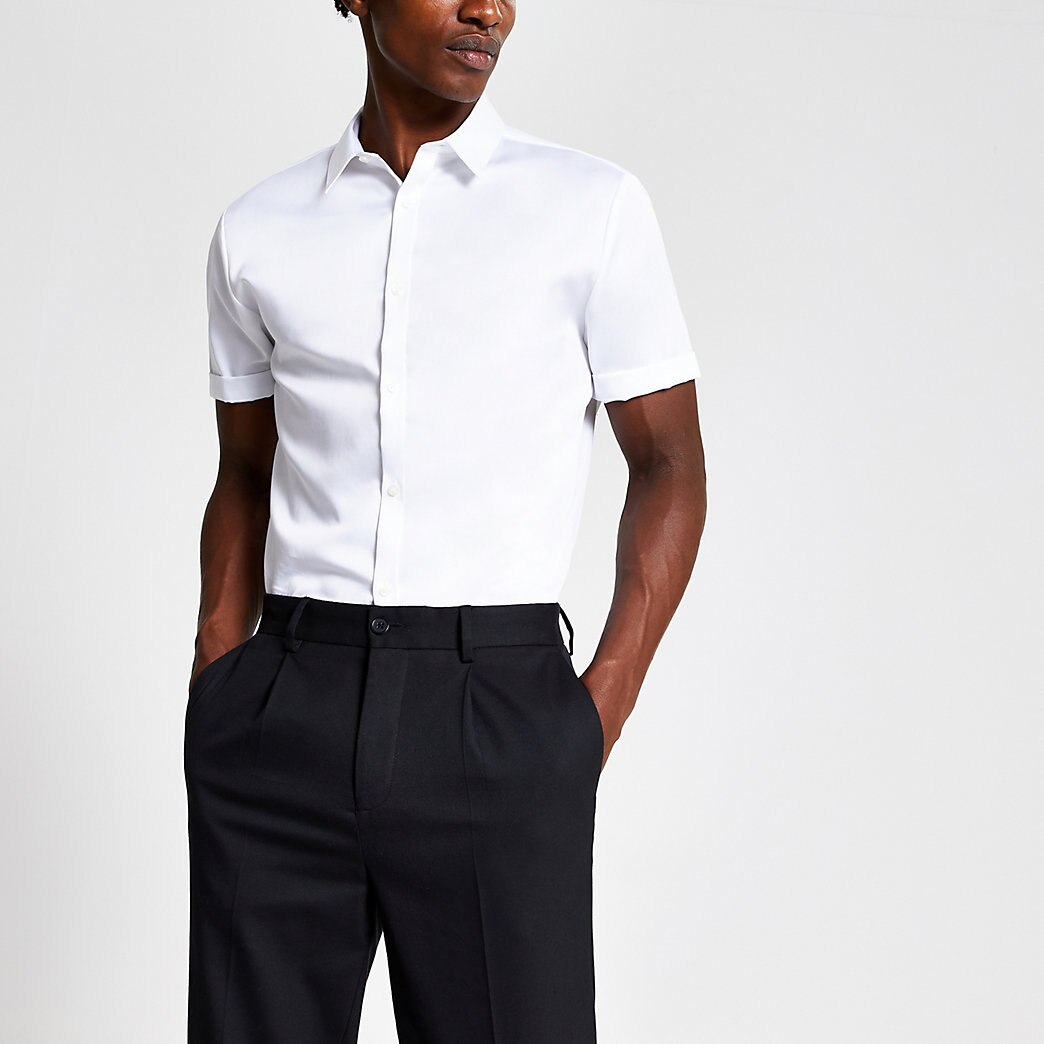 slim fit white short sleeve shirt