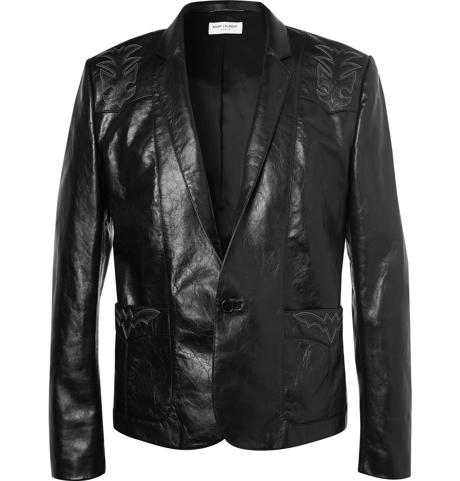 SAINT LAURENT - Embroidered Leather Jacket - Men - Black | The Fashionisto