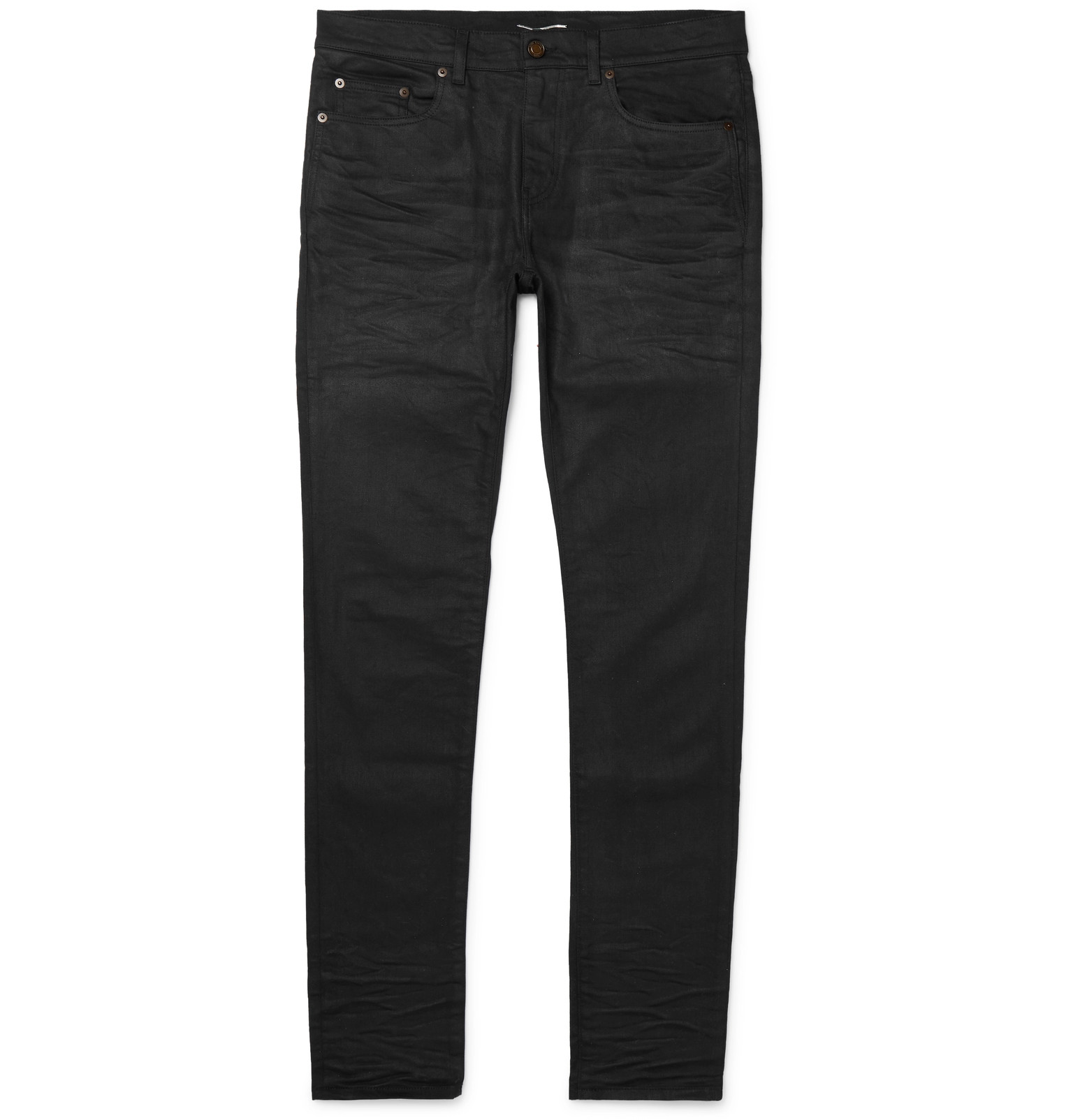 SAINT LAURENT - Skinny-Fit 15cm Hem Coated-Denim Jeans - Men - Black ...