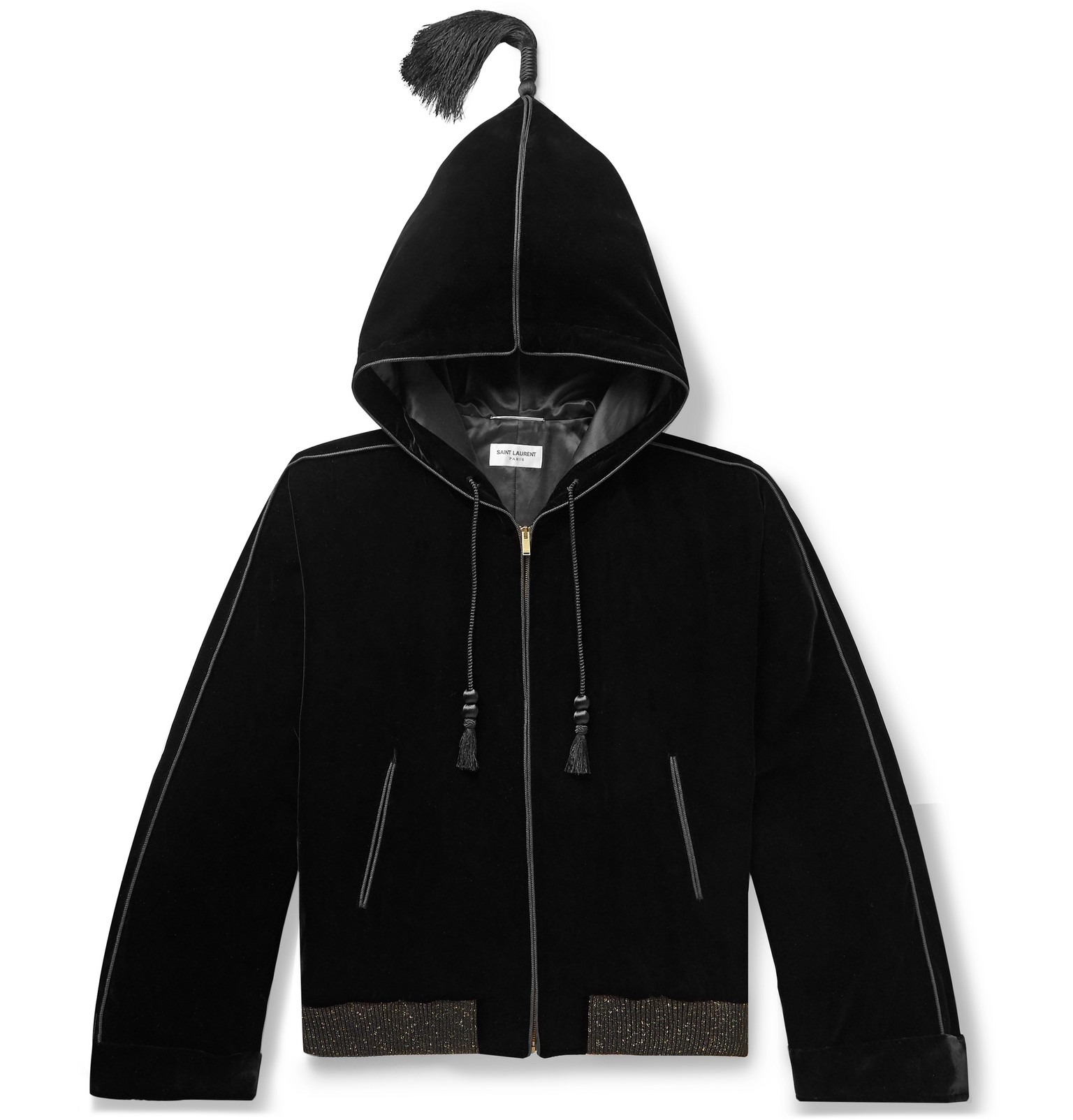 black velvet hooded coat