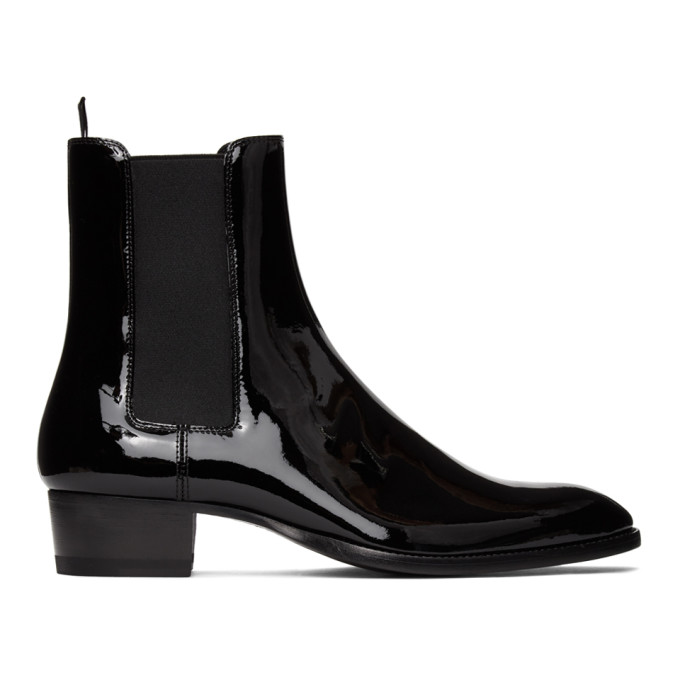 Saint Laurent Black Patent Wyatt Chelsea Boots | The Fashionisto