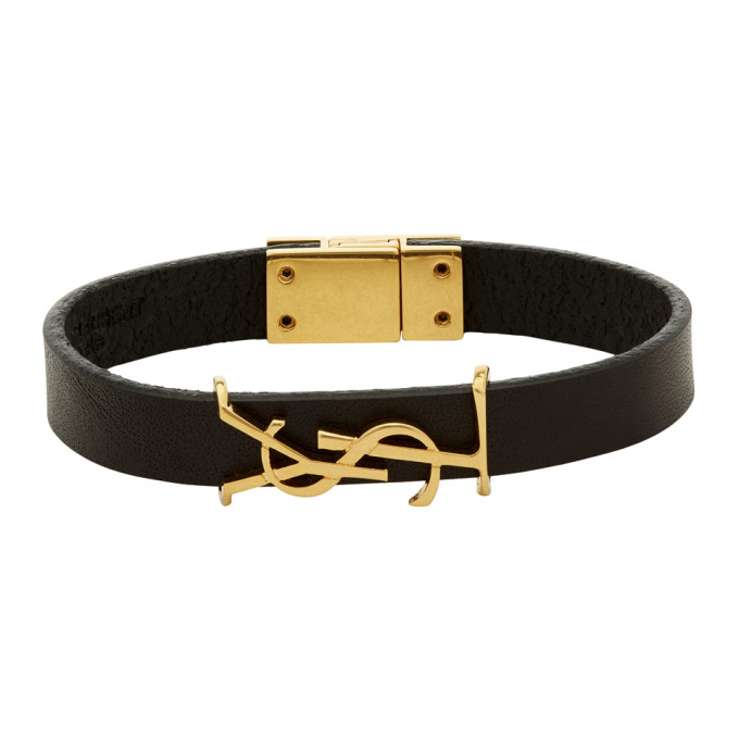 Saint Laurent Black and Gold Leather Opyum Bracelet | The Fashionisto