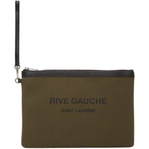 Saint Laurent Khaki Canvas 'Rive Gauche' Pouch Saint Laurent Khaki Canvas Rive Gauche Pouch