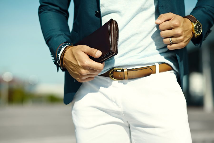 Stylish Man with Wallet Watch Belt and Bracelets