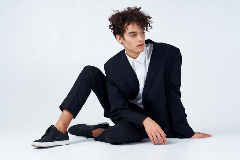 Stylish Young Male in Suit and Sneakers