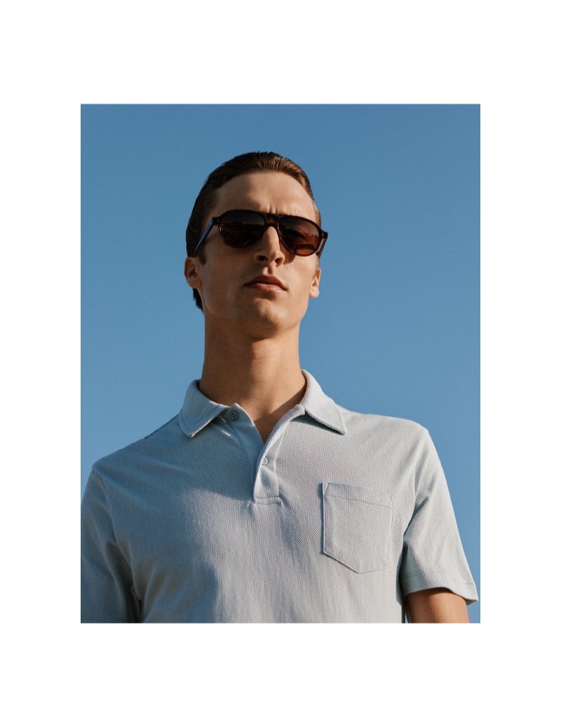 Sporting Sunspel's chic basics, Tim Dibble fronts the brand's spring-summer 2020 campaign.