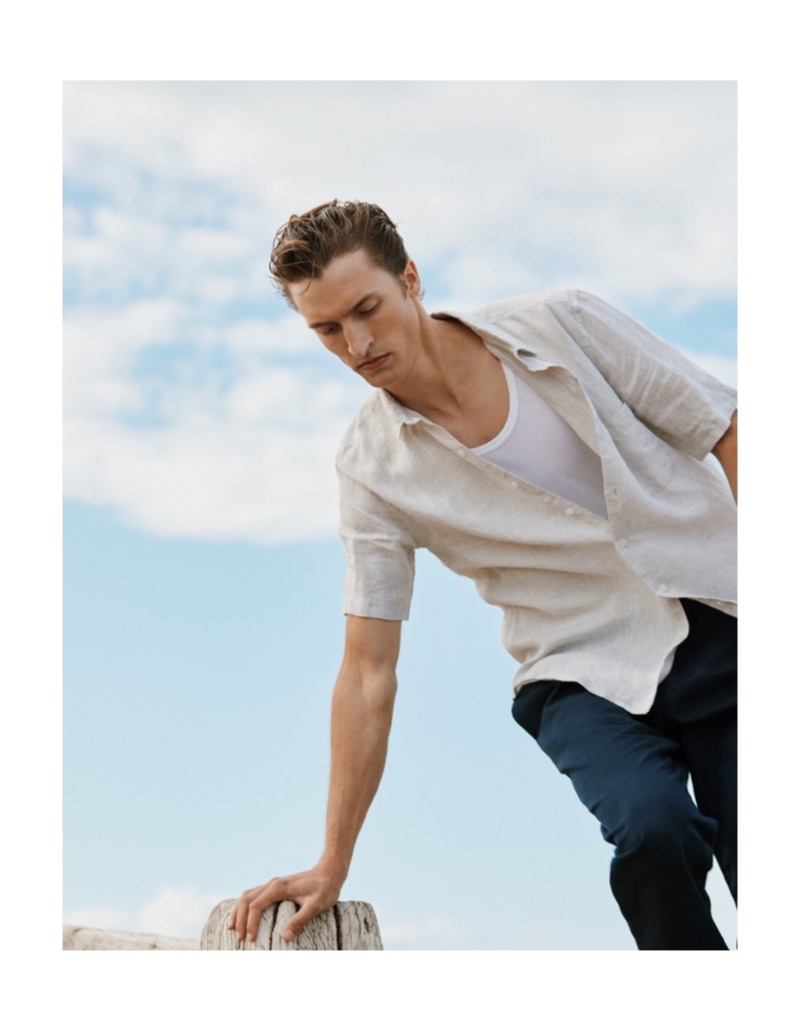 Josh Hight photographs Tim Dibble for Sunspel's spring-summer 2020 campaign.