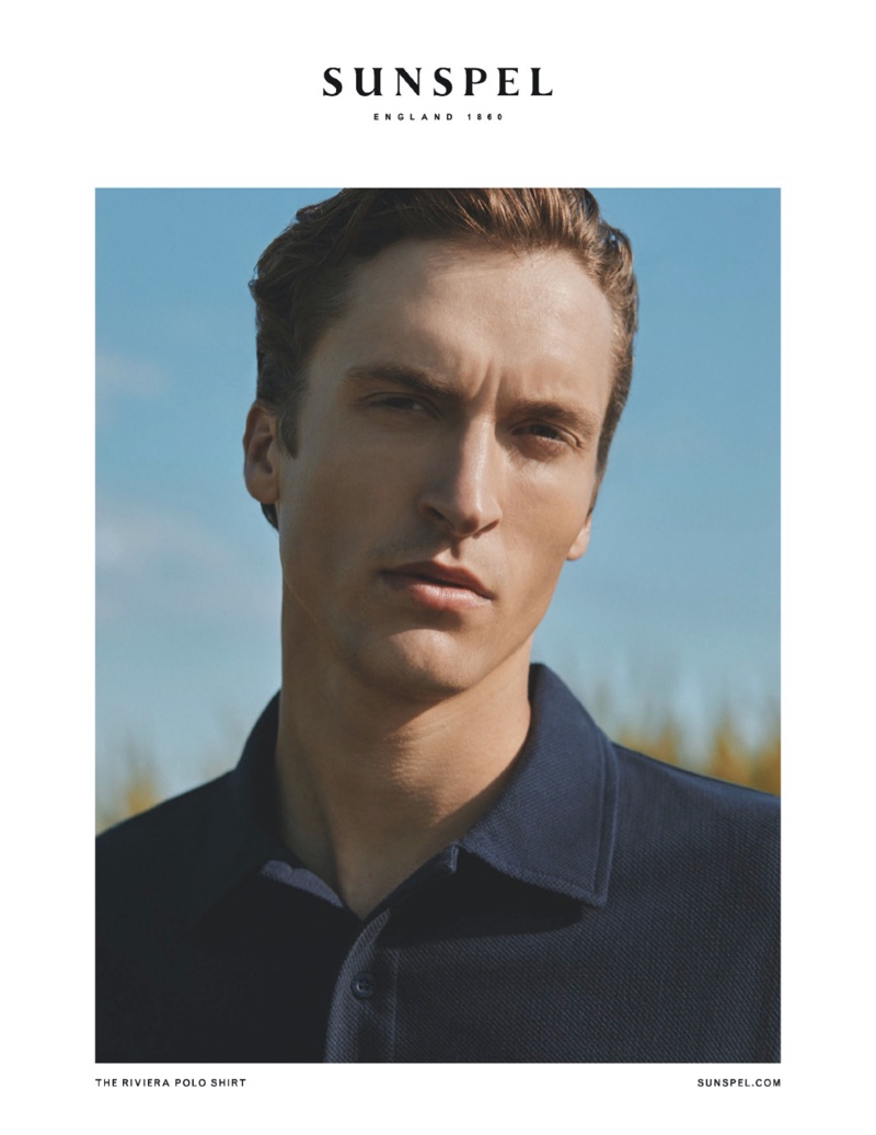 Tim Dibble fronts Sunspel's spring-summer 2020 campaign.