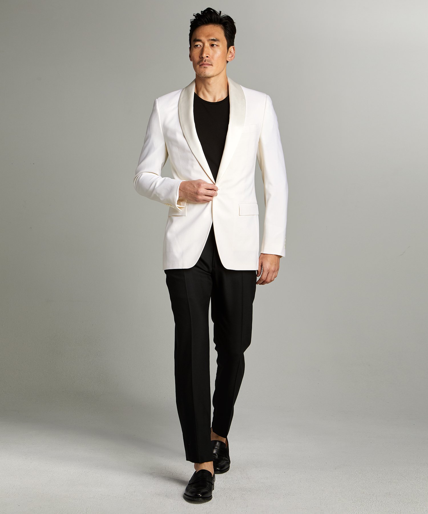 Sutton Shawl Collar Tuxedo Jacket in Ivory Italian Wool | The Fashionisto