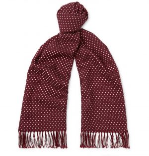 TOM FORD - Fringed Polka-Dot Wool, Silk and Cashmere-Blend Scarf - Men - Burgundy TOM FORD - Fringed Polka-Dot Wool, Silk and Cashmere-Blend Scarf - Men - Burgundy