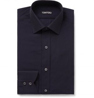 TOM FORD - Navy Cotton Shirt - Men - Blue TOM FORD - Navy Cotton Shirt - Men - Blue