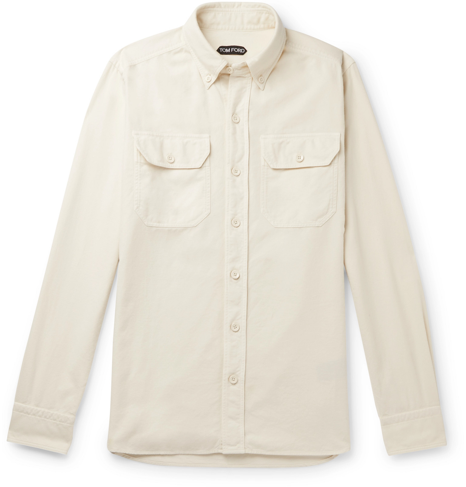 TOM FORD - Button-Down Collar Brushed-Cotton Shirt - Men - Neutrals ...